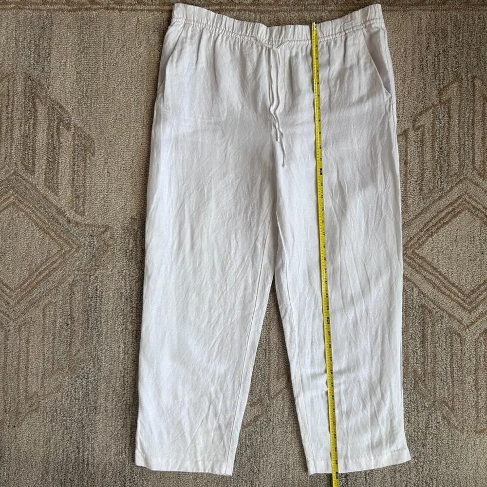 Wide Leg Pull On Tie Waste Linen Pants Pockets Lightweight Capsule White Women M